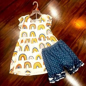 Girls Rainbow Dress and Polka Dot Shorts Set